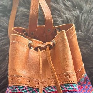 Ethnic Handwoven Wool and Leather Andean Back Pack Purse Bag